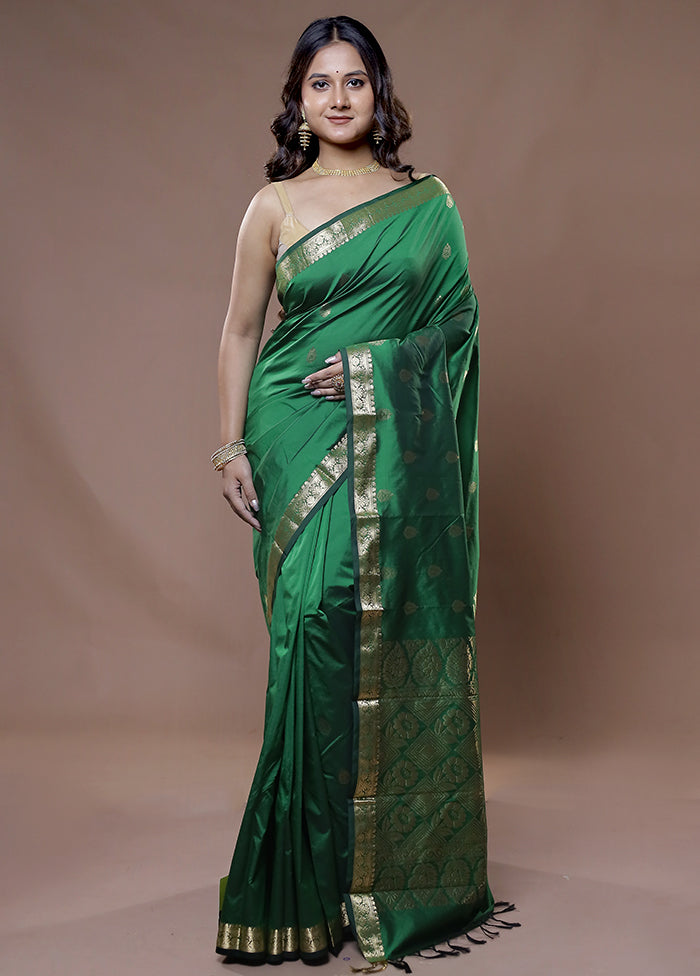 Green Kanjivaram Silk Saree With Blouse Piece - Indian Silk House Agencies