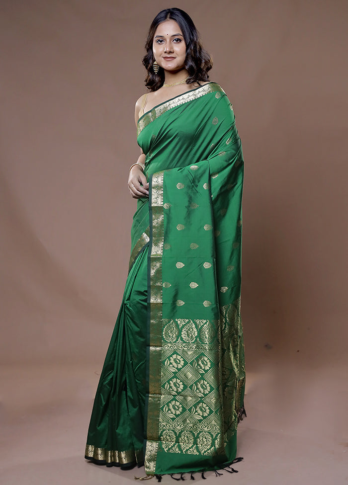 Green Kanjivaram Silk Saree With Blouse Piece - Indian Silk House Agencies