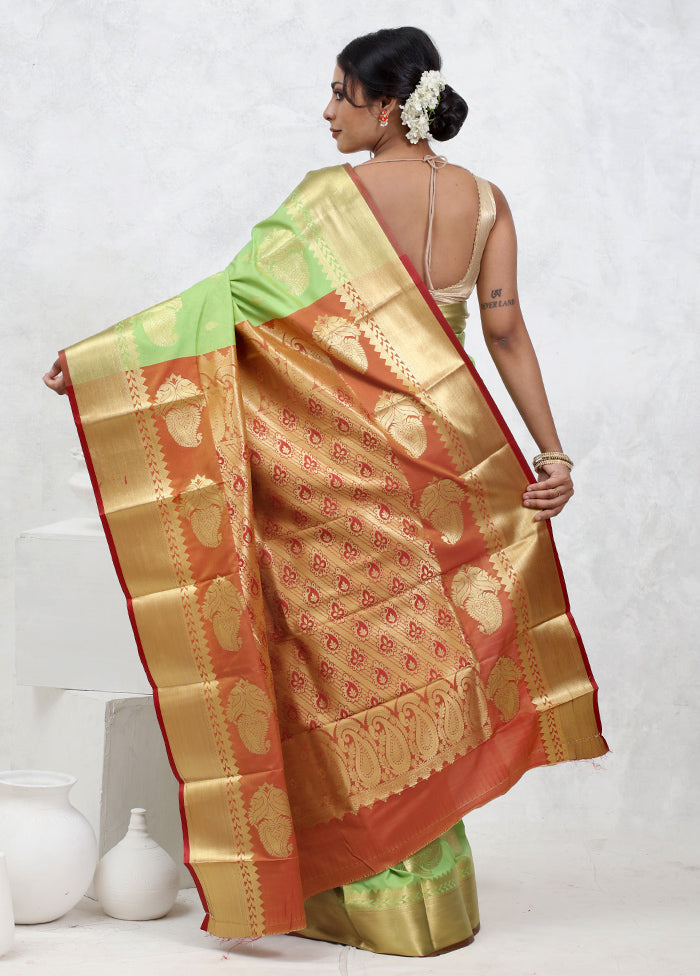 Green Kanjivaram Silk Saree With Blouse Piece