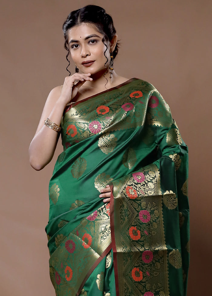 Green Kanjivaram Silk Saree With Blouse Piece - Indian Silk House Agencies