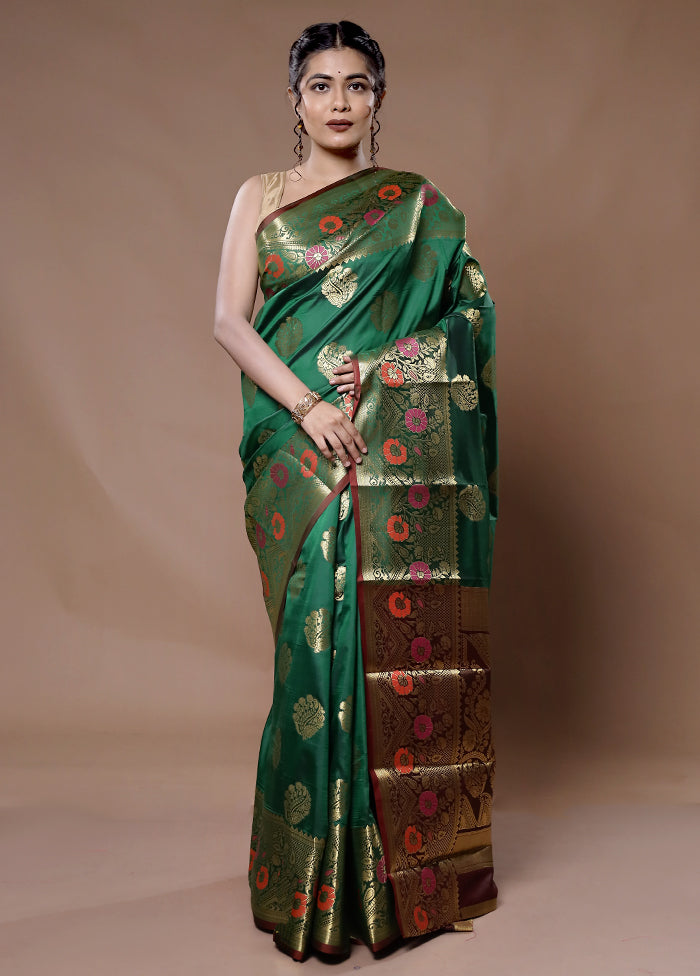 Green Kanjivaram Silk Saree With Blouse Piece - Indian Silk House Agencies