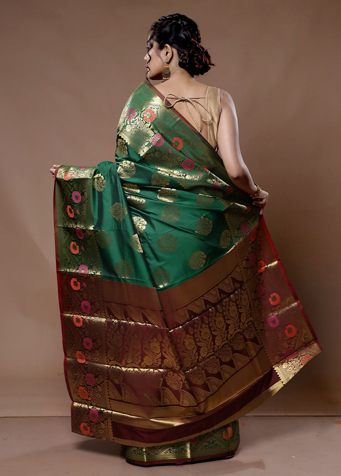 Green Kanjivaram Silk Saree With Blouse Piece - Indian Silk House Agencies