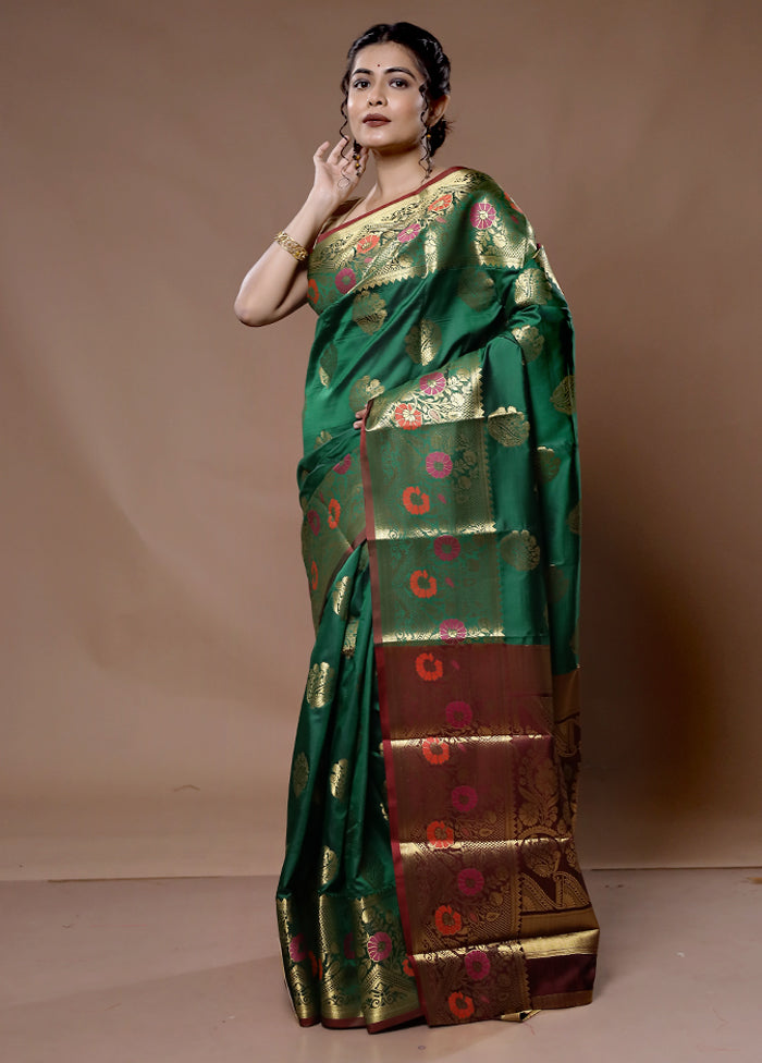 Green Kanjivaram Silk Saree With Blouse Piece - Indian Silk House Agencies