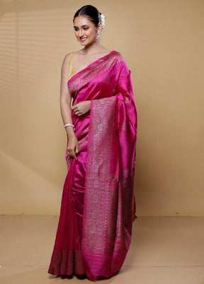 Pink Handloom Tussar Pure Silk Saree With Blouse Piece