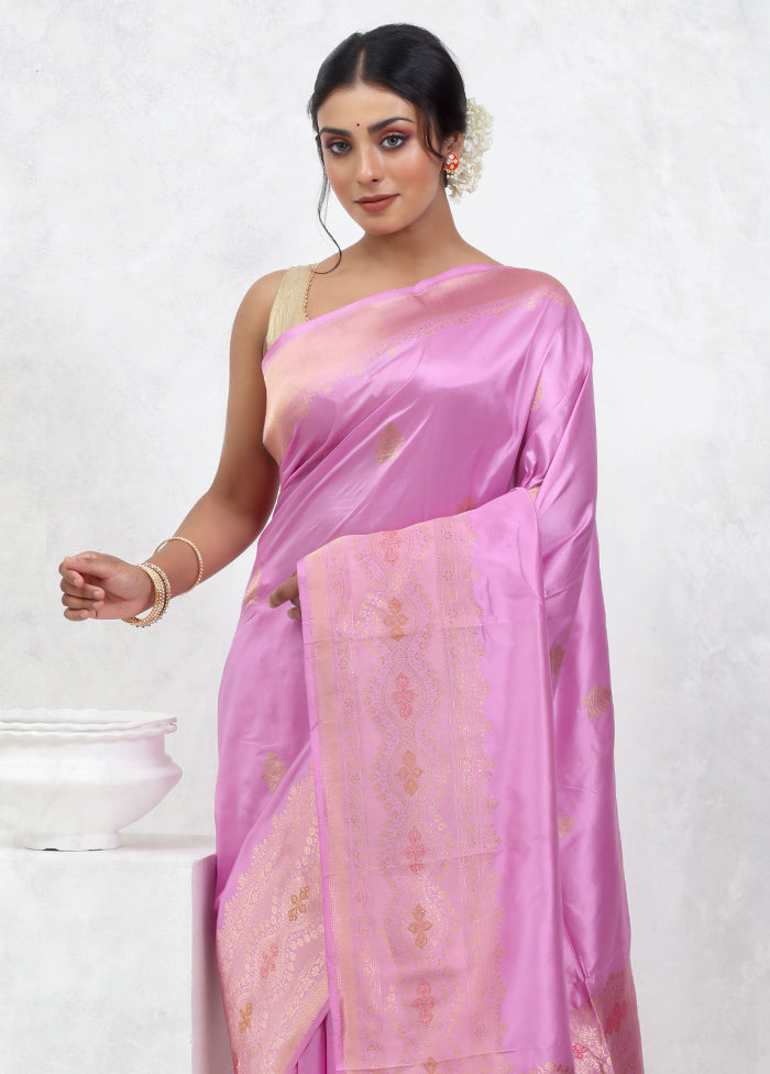 Pink Katan Pure Silk Saree With Blouse Piece