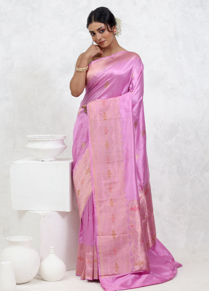 Pink Katan Pure Silk Saree With Blouse Piece - Indian Silk House Agencies