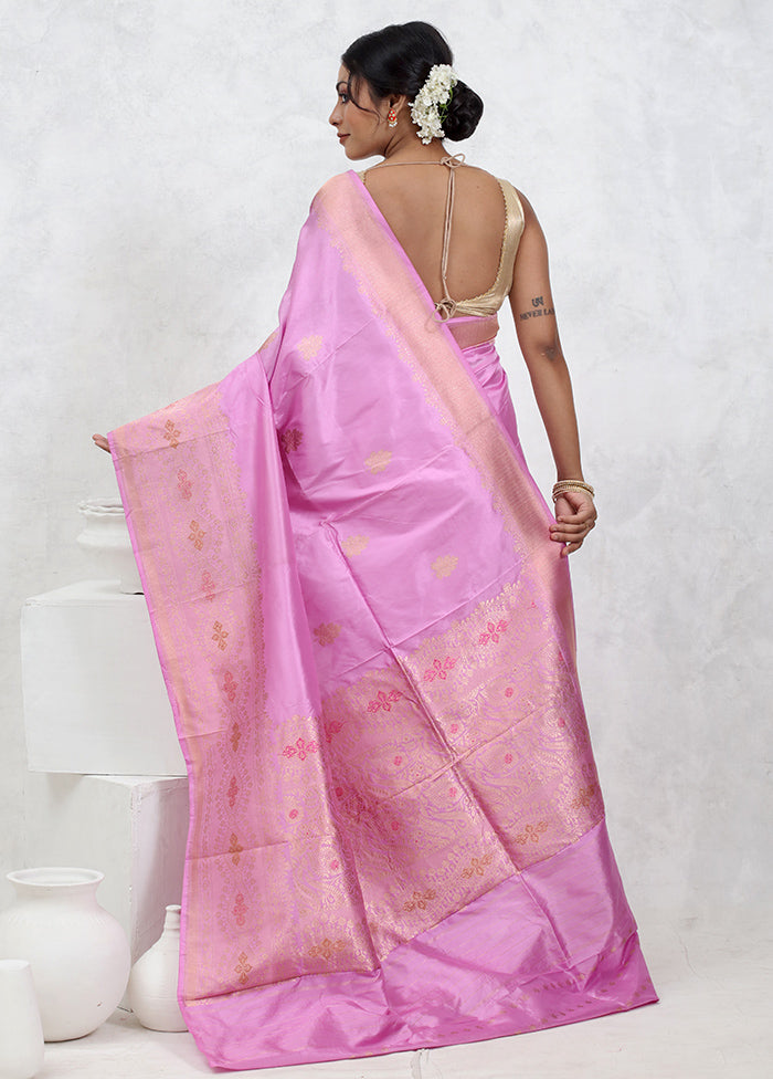 Pink Katan Pure Silk Saree With Blouse Piece - Indian Silk House Agencies