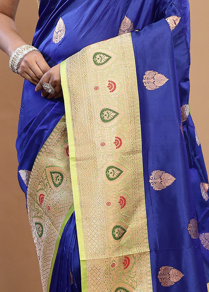 Blue Katan Pure Silk Saree With Blouse Piece - Indian Silk House Agencies