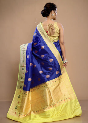 Blue Katan Pure Silk Saree With Blouse Piece - Indian Silk House Agencies