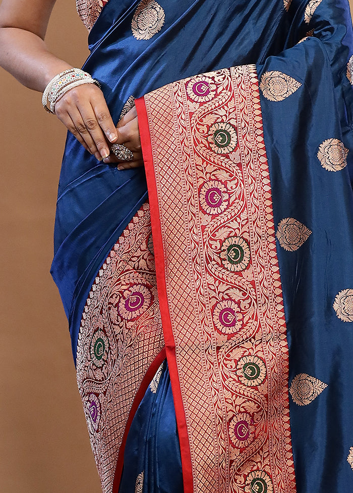 Blue Katan Pure Silk Saree With Blouse Piece - Indian Silk House Agencies