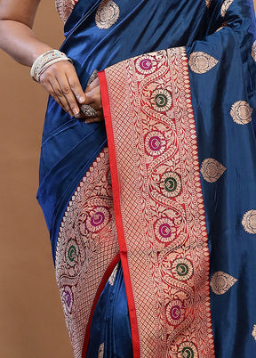 Blue Katan Pure Silk Saree With Blouse Piece - Indian Silk House Agencies