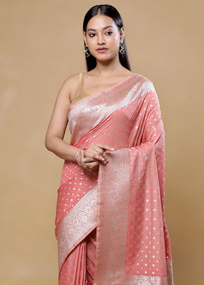 Peach Uppada Silk Saree With Blouse Piece