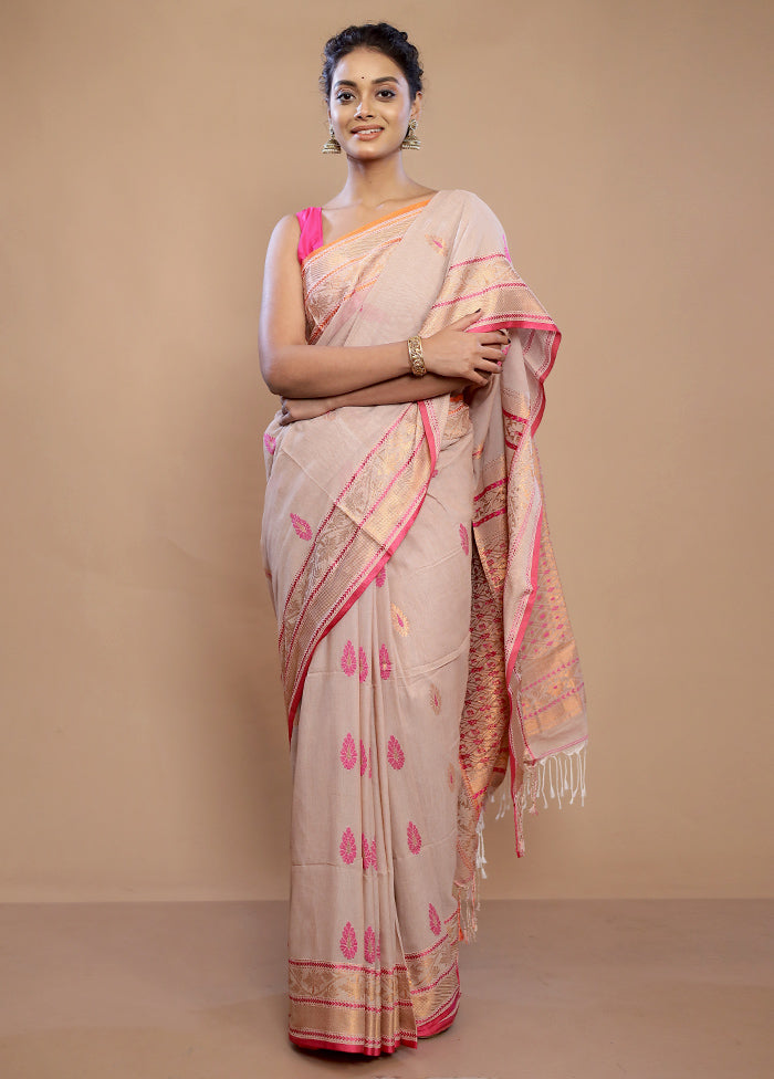 Cream Matka Silk Saree With Blouse Piece - Indian Silk House Agencies