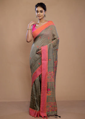 Grey Matka Silk Saree With Blouse Piece - Indian Silk House Agencies