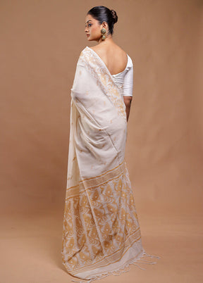 Cream Matka Silk Saree With Blouse Piece