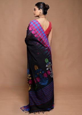 Black Matka Silk Saree With Blouse Piece