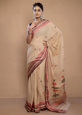 Cream Matka Silk Saree With Blouse Piece - Indian Silk House Agencies