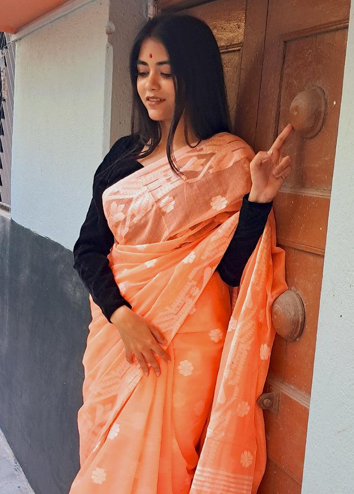 Peach Matka Silk Saree With Blouse Piece - Indian Silk House Agencies