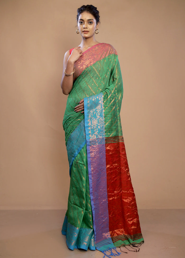 Green Matka Silk Saree With Blouse Piece - Indian Silk House Agencies