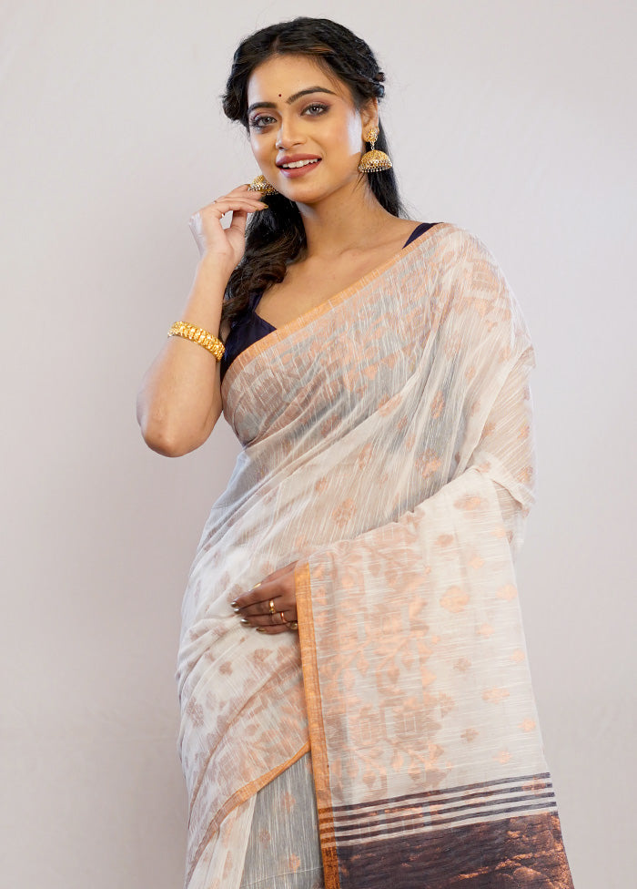 Cream Matka Silk Saree With Blouse Piece - Indian Silk House Agencies