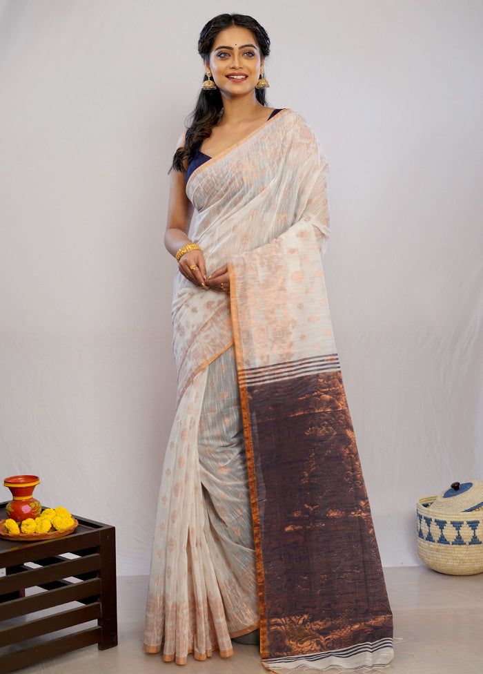 Cream Matka Silk Saree With Blouse Piece - Indian Silk House Agencies