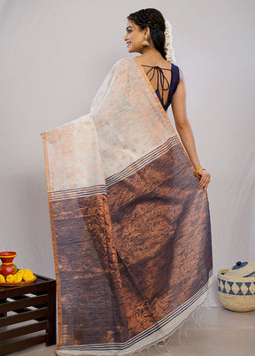 Cream Matka Silk Saree With Blouse Piece - Indian Silk House Agencies