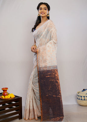 Cream Matka Silk Saree With Blouse Piece - Indian Silk House Agencies