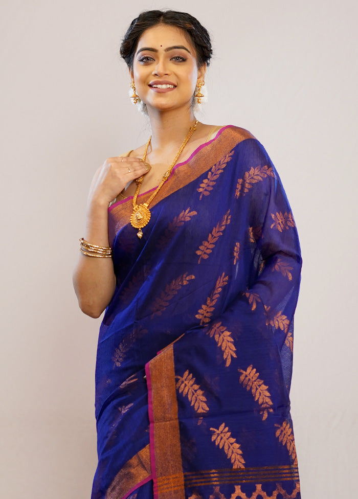 Blue Matka Silk Saree With Blouse Piece - Indian Silk House Agencies