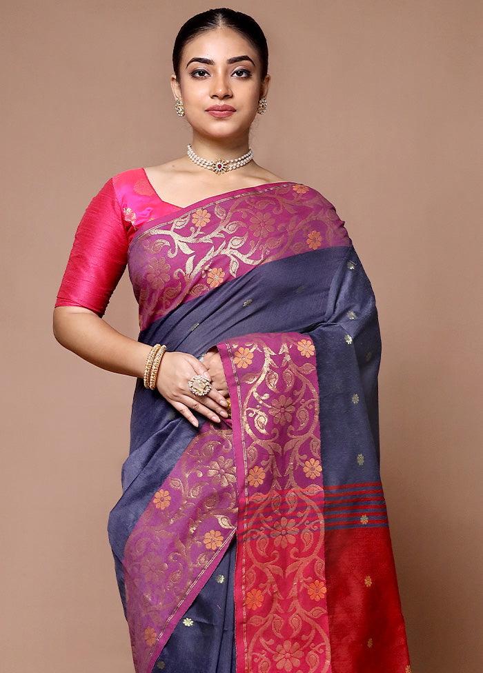 Grey Matka Silk Saree With Blouse Piece