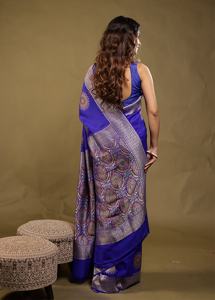 Blue Handloom Pure Georgette Saree With Blouse Piece