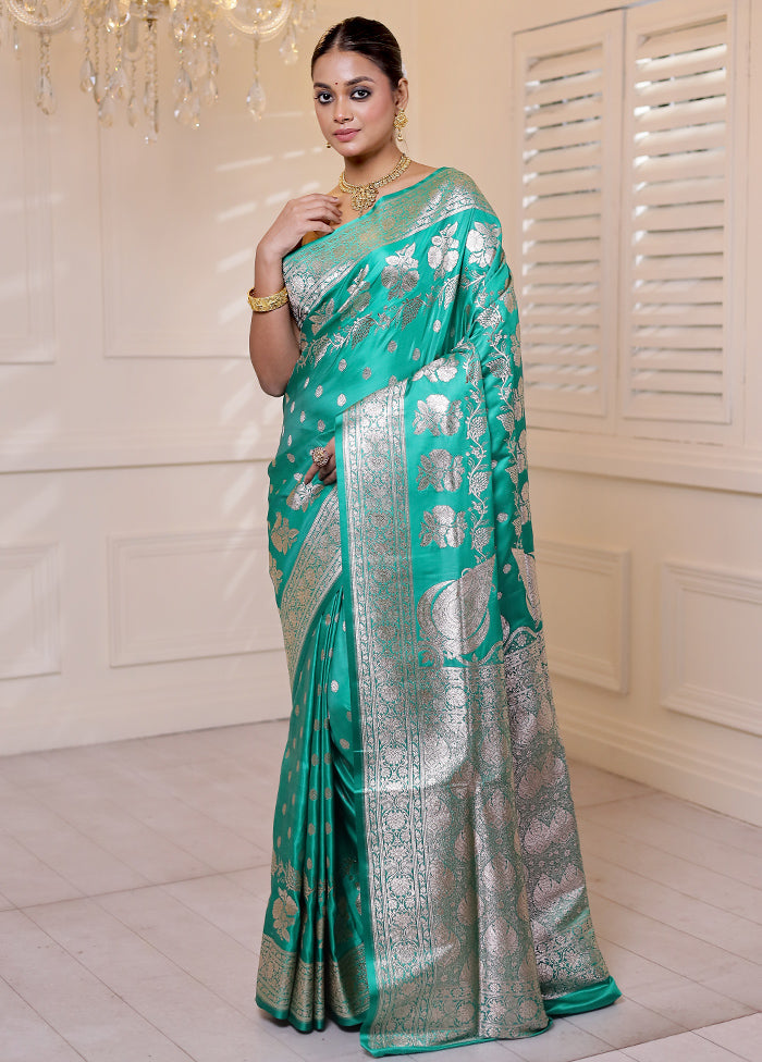 Green Banarasi Silk Saree With Blouse Piece