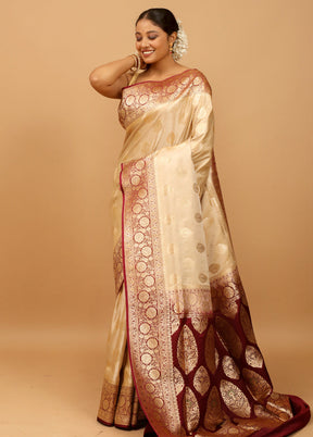 Cream Banarasi Silk Saree With Blouse Piece