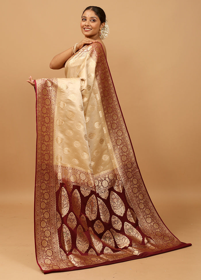 Cream Banarasi Silk Saree With Blouse Piece