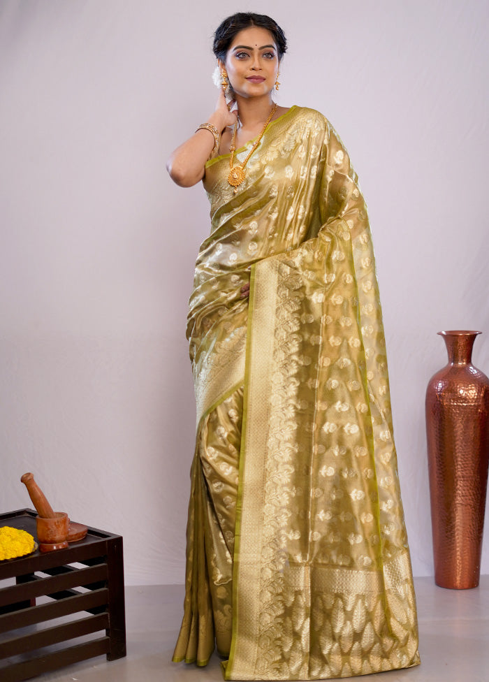 Green Tissue Silk Saree With Blouse Piece - Indian Silk House Agencies