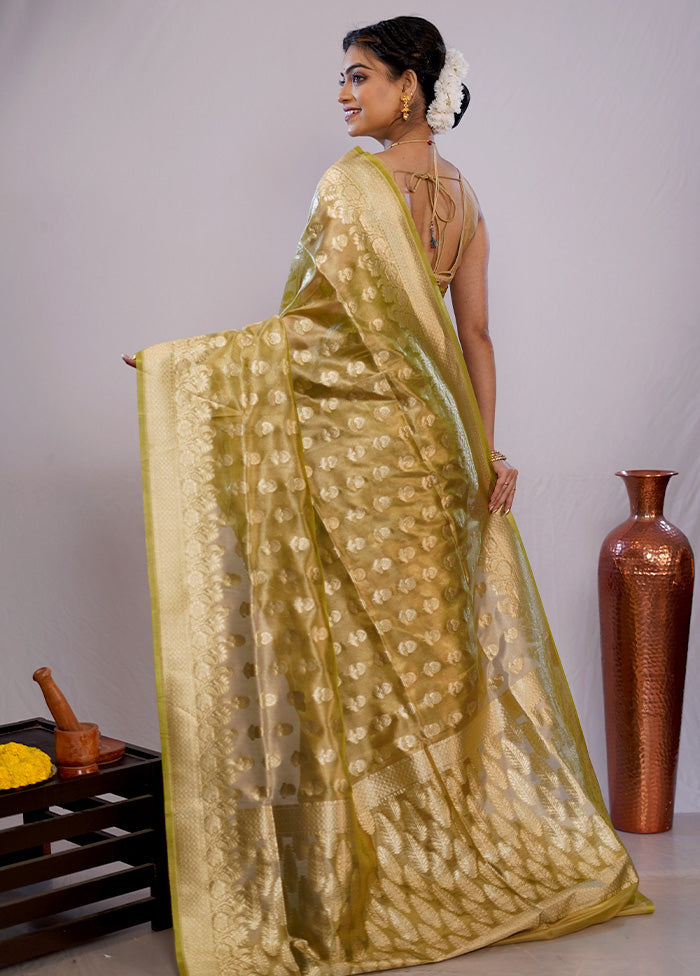 Green Tissue Silk Saree With Blouse Piece - Indian Silk House Agencies