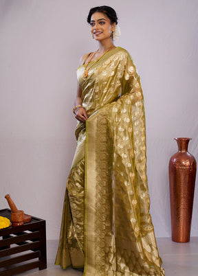 Green Tissue Silk Saree With Blouse Piece - Indian Silk House Agencies