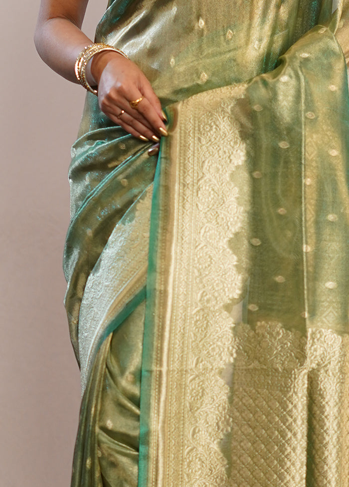 Green Tissue Silk Saree With Blouse Piece - Indian Silk House Agencies