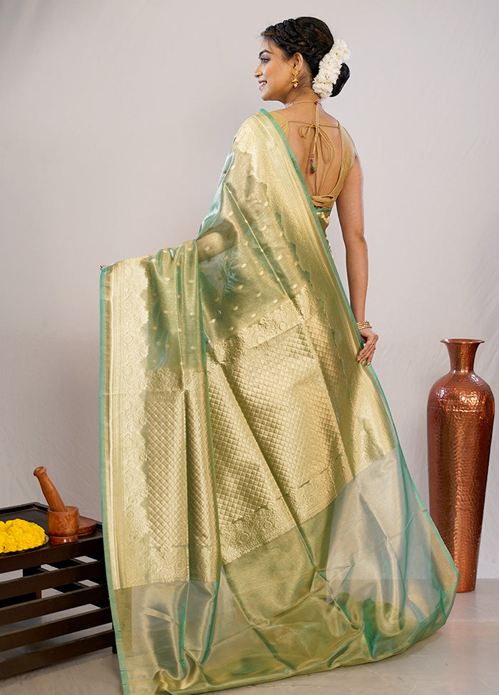 Green Tissue Silk Saree With Blouse Piece - Indian Silk House Agencies