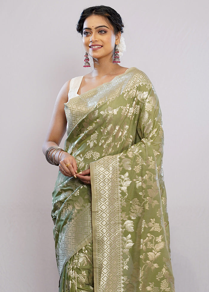 Green Uppada Silk Saree With Blouse Piece - Indian Silk House Agencies