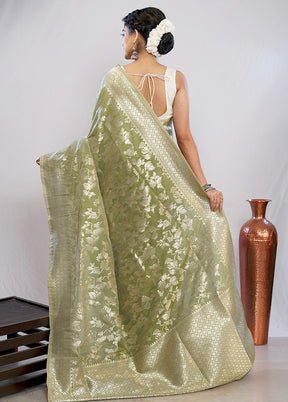 Green Uppada Silk Saree With Blouse Piece - Indian Silk House Agencies