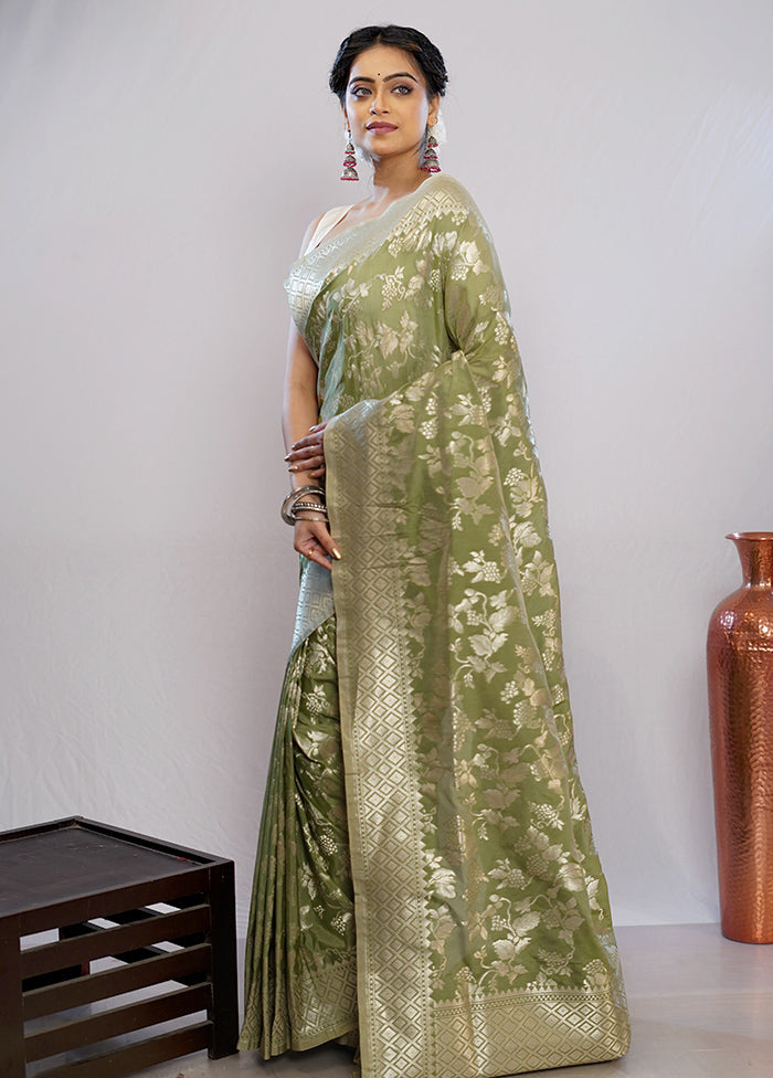 Green Uppada Silk Saree With Blouse Piece - Indian Silk House Agencies