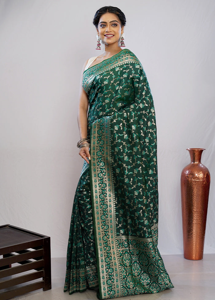 Green Uppada Silk Saree With Blouse Piece - Indian Silk House Agencies