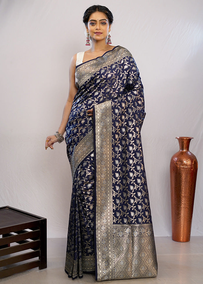 Blue Uppada Silk Saree With Blouse Piece - Indian Silk House Agencies