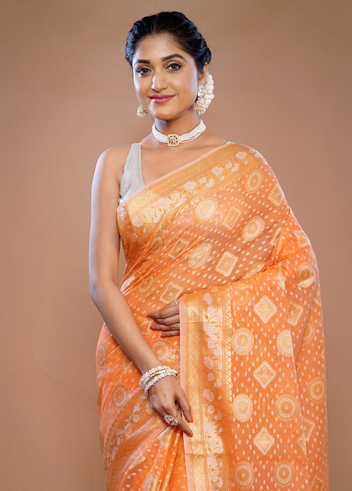 Orange Kora Silk Saree With Blouse Piece - Indian Silk House Agencies