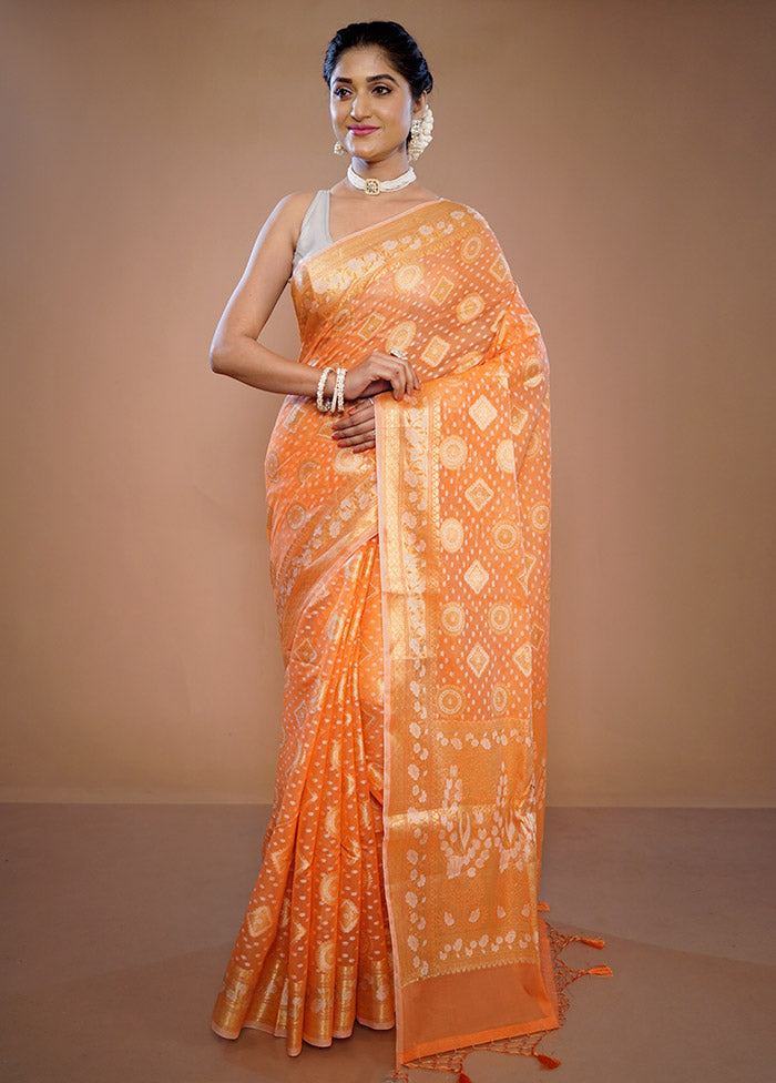 Orange Kora Silk Saree With Blouse Piece - Indian Silk House Agencies