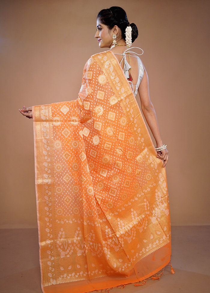 Orange Kora Silk Saree With Blouse Piece - Indian Silk House Agencies