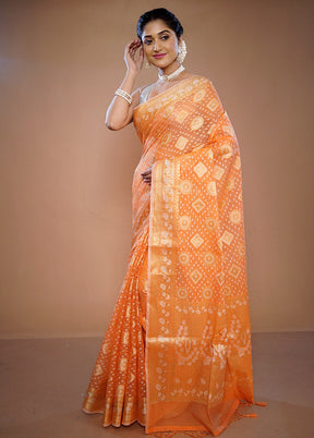 Orange Kora Silk Saree With Blouse Piece - Indian Silk House Agencies