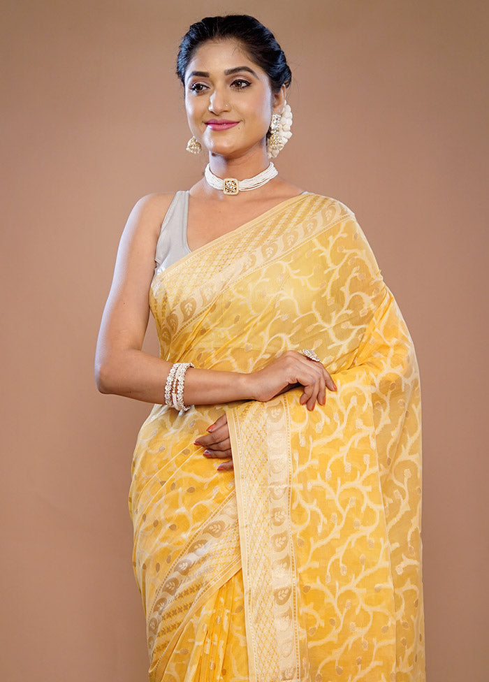 Yellow Kora Silk Saree With Blouse Piece - Indian Silk House Agencies