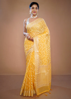 Yellow Kora Silk Saree With Blouse Piece - Indian Silk House Agencies