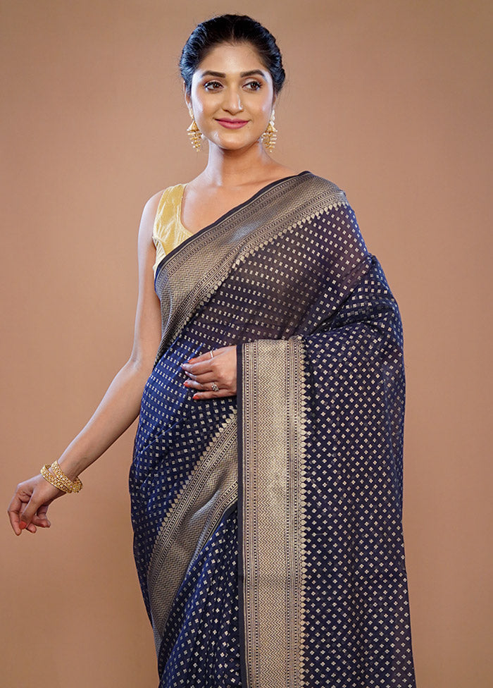 Blue Kora Silk Saree With Blouse Piece - Indian Silk House Agencies